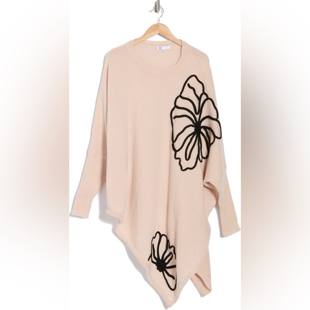 DR2 Cream Oversized Crewneck Sweater with Black Floral Outline